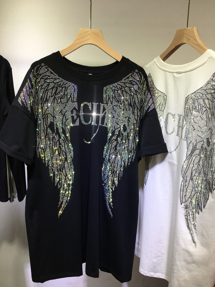 Streetwear Brand Shirts - L-4XL Oversize Rhinestone Angel Wings Harley
